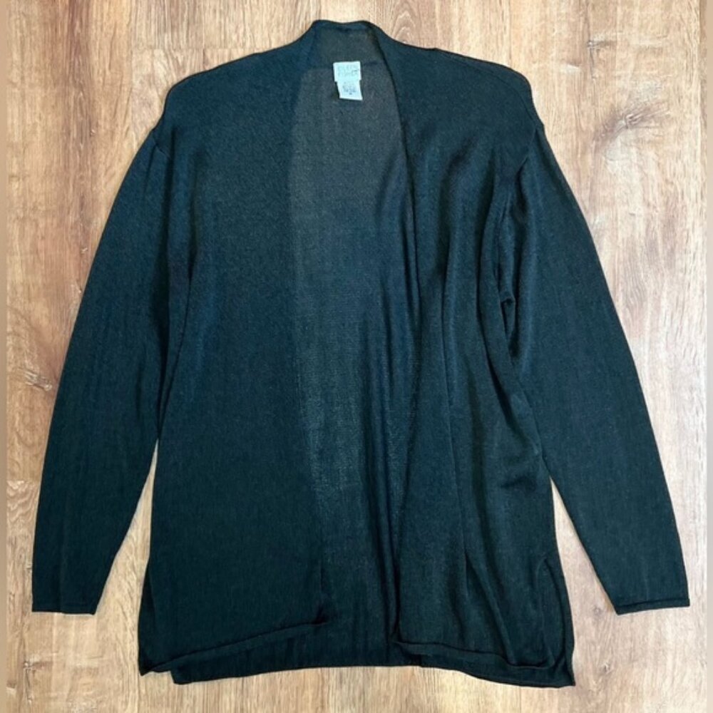 EILEEN FISHER HONG KONG🇭🇰MADE Long Sleeve Open Knit Black Cardigan MEDIUM